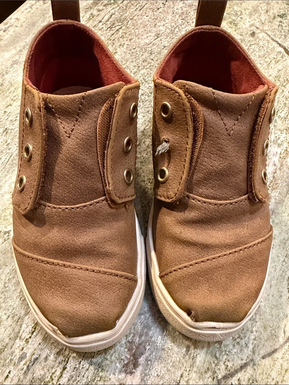 Toms Brown Suede-Look Kids Slip-On Sneakers